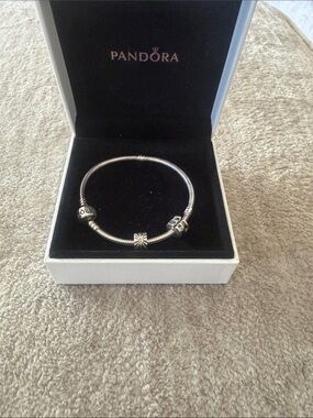 Pandora Silver Bracelet with Decorative Charms box included